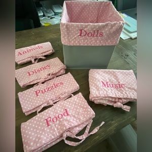 6 POTTERY BARN KIDS pink white dot basket liners